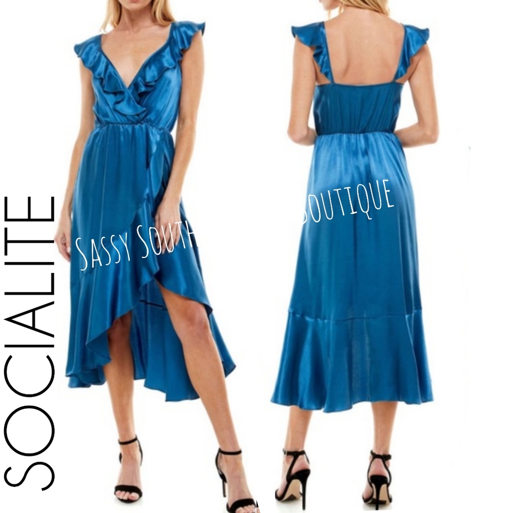 ⭐🆕 New SOCIALITE teal blue wrap dress